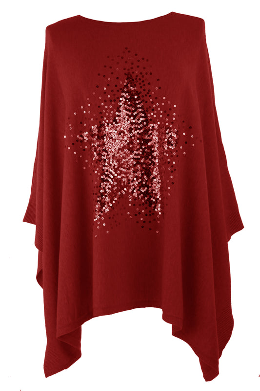 Sequin Star Knit Poncho
