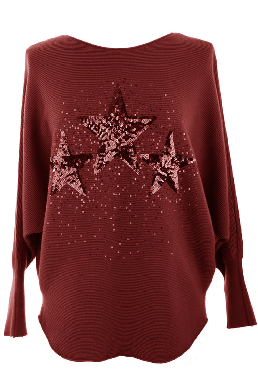 3 Sequin Star Ribbed Jumper