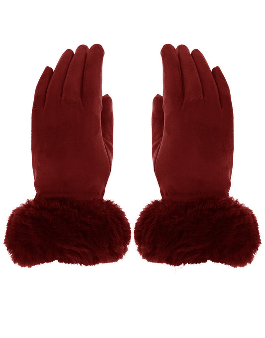Faux Fur Cuff Suede Gloves