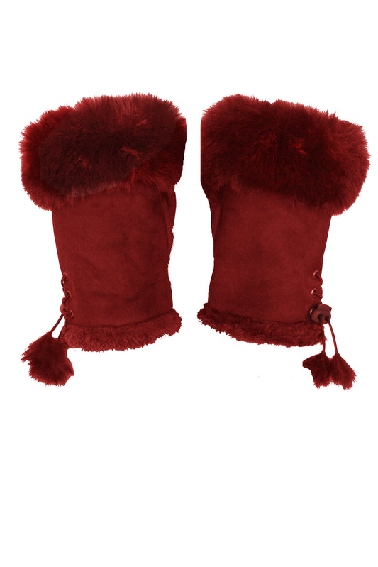 Fingerless Faux Fur Suede Drawstring Gloves