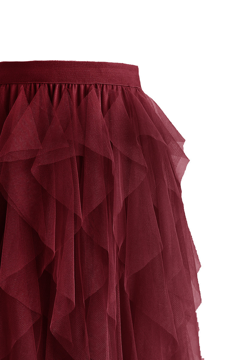Ruffle Tulle Midi Skirt