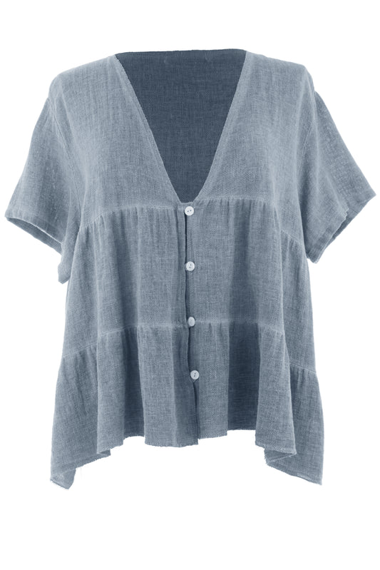 Button Tiered Linen Top