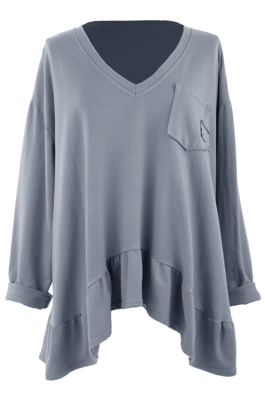 V Neck Frill Hem Jersey Top