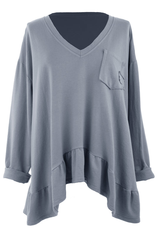 V Neck Frill Hem Jersey Top