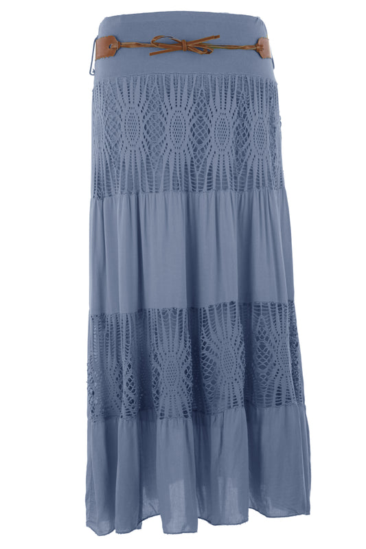 Crochet Tiered Belt Midi Skirt
