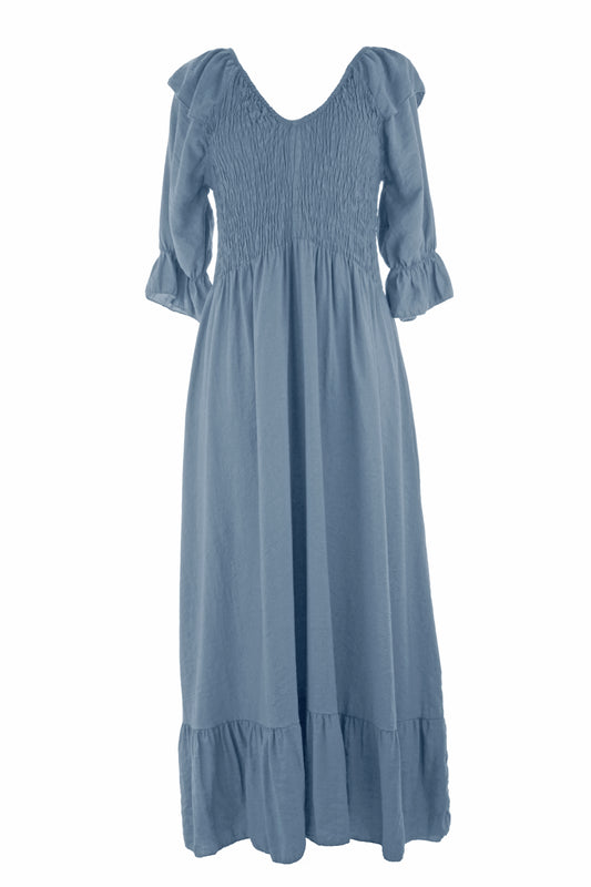 V Neck Smocked Maxi