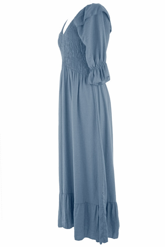 V Neck Smocked Maxi