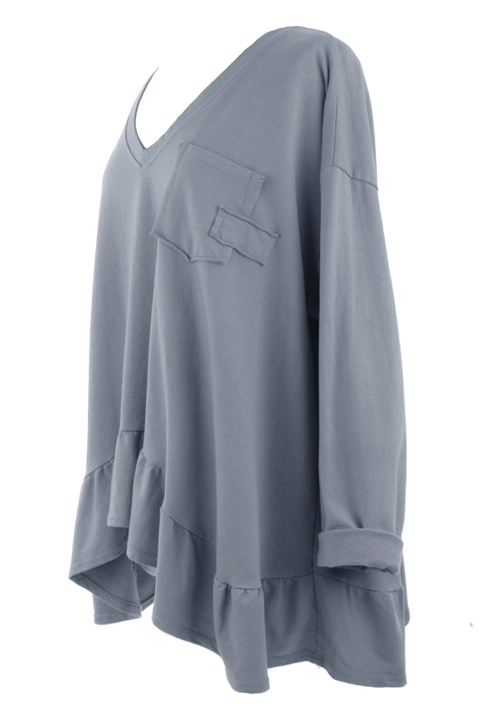 V Neck Frill Hem Jersey Top