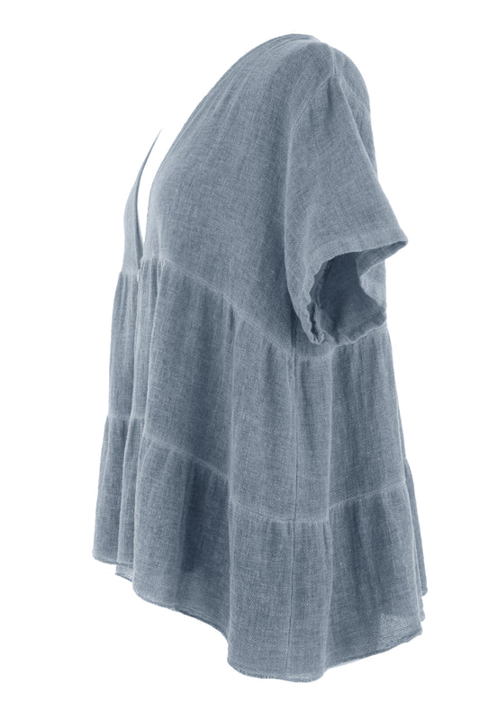 Button Tiered Linen Top