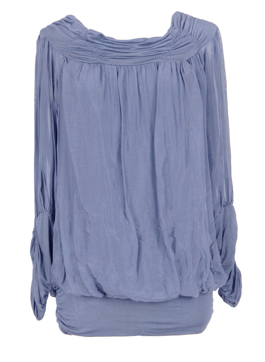 Ruched Neck Silk Blouse