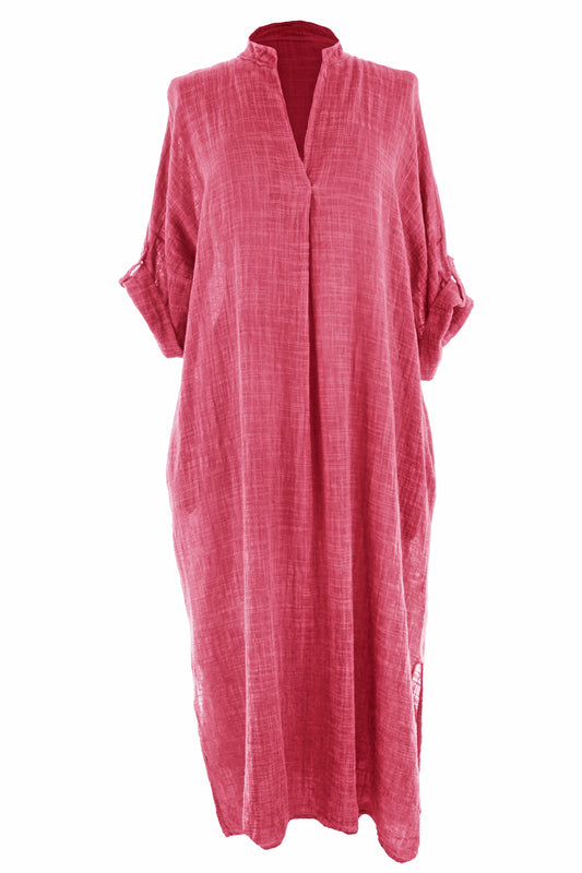 V Neck 2 Pocket Cotton Midi