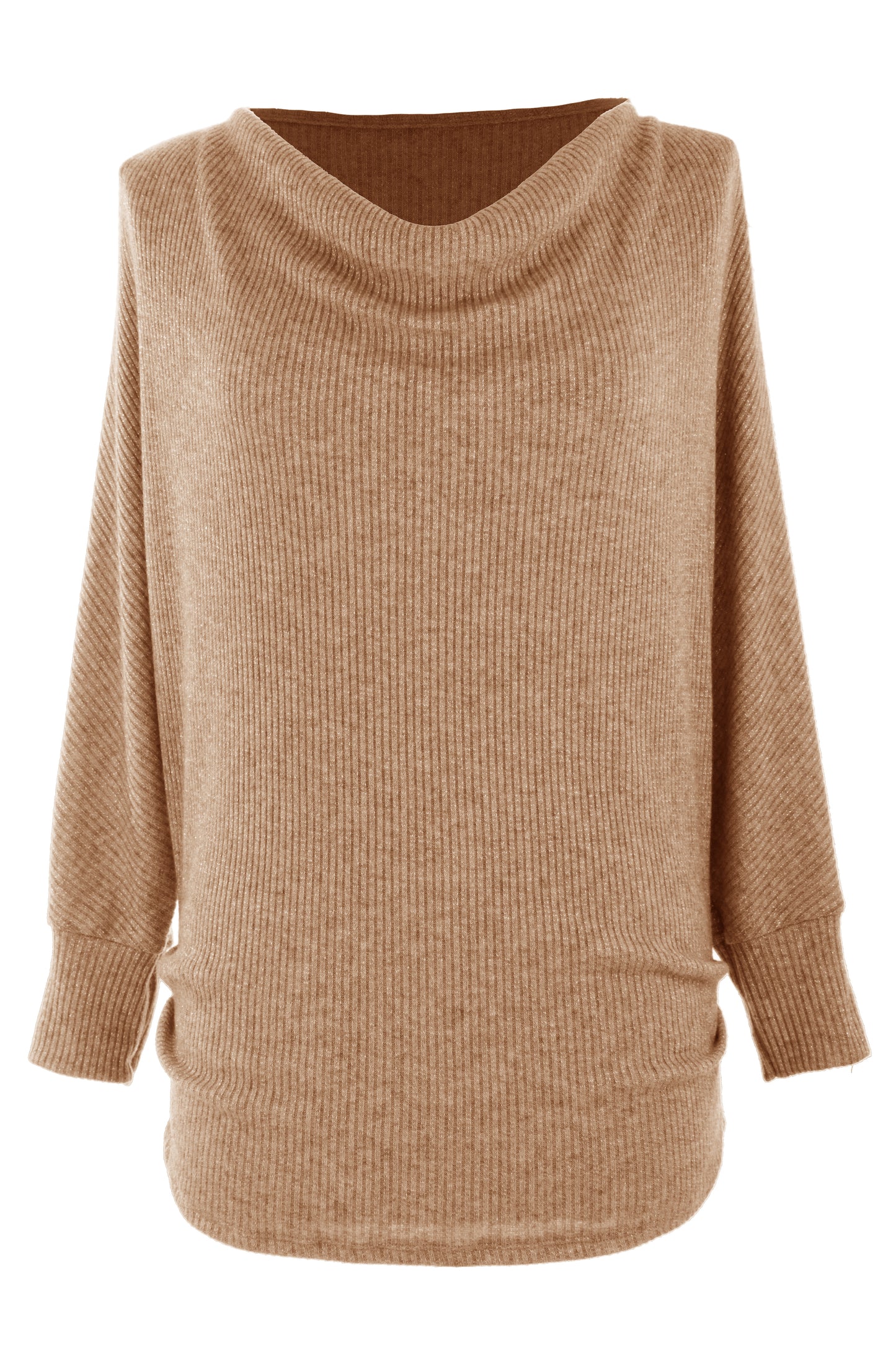 Cowl Neck Lurex Ribbed Top