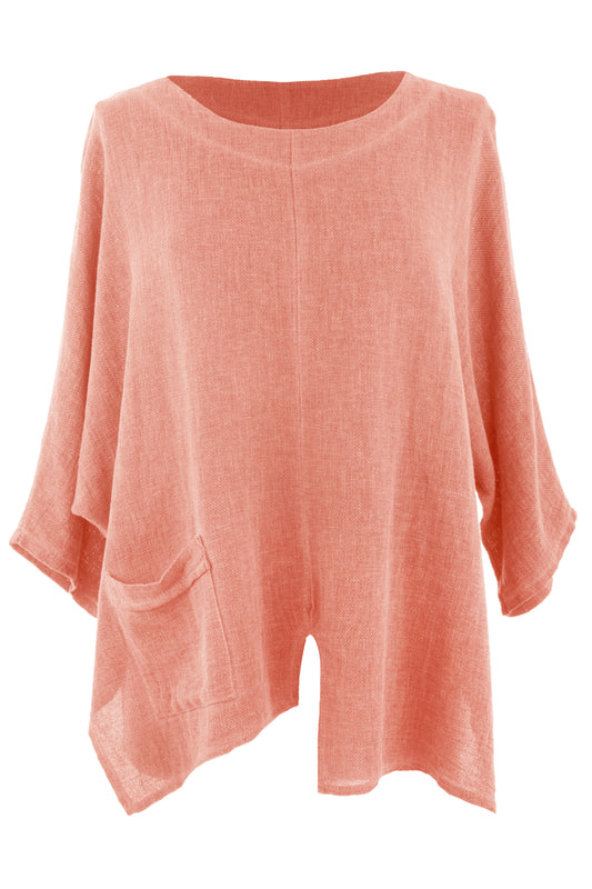 V Cutout Hem Linen Teabag Top