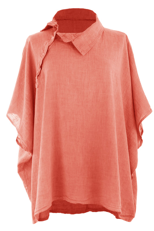 Collar Diagonal Button Linen Shirt