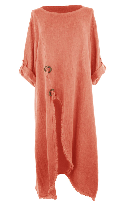 Slit Front Teabag Linen Dress