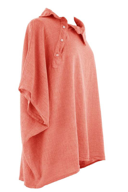 Collar Diagonal Button Linen Shirt