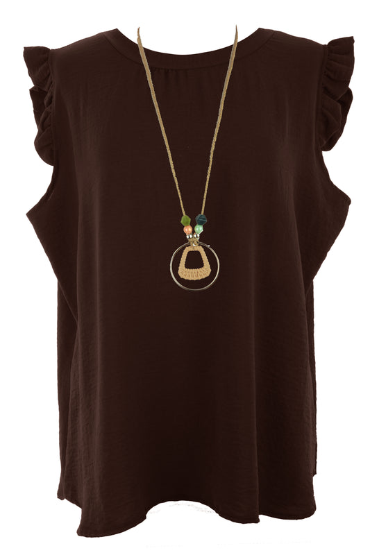 Sleeveless Frill Trim Necklace Top