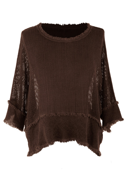 Frayed Trim Linen Mesh Top