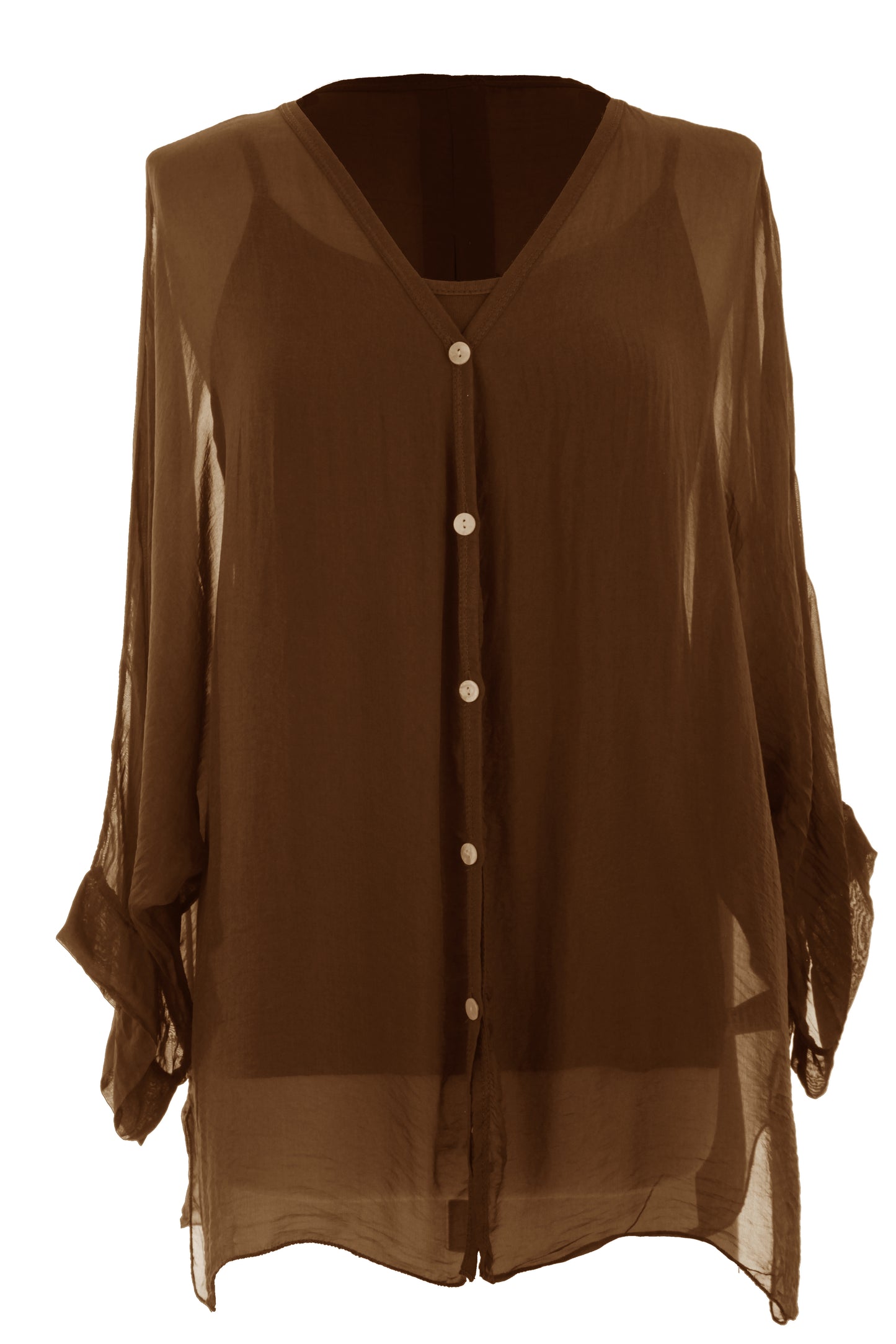 V Neck Silk Shirt with Vest