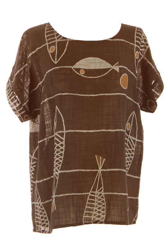 Fish Print Cotton Top