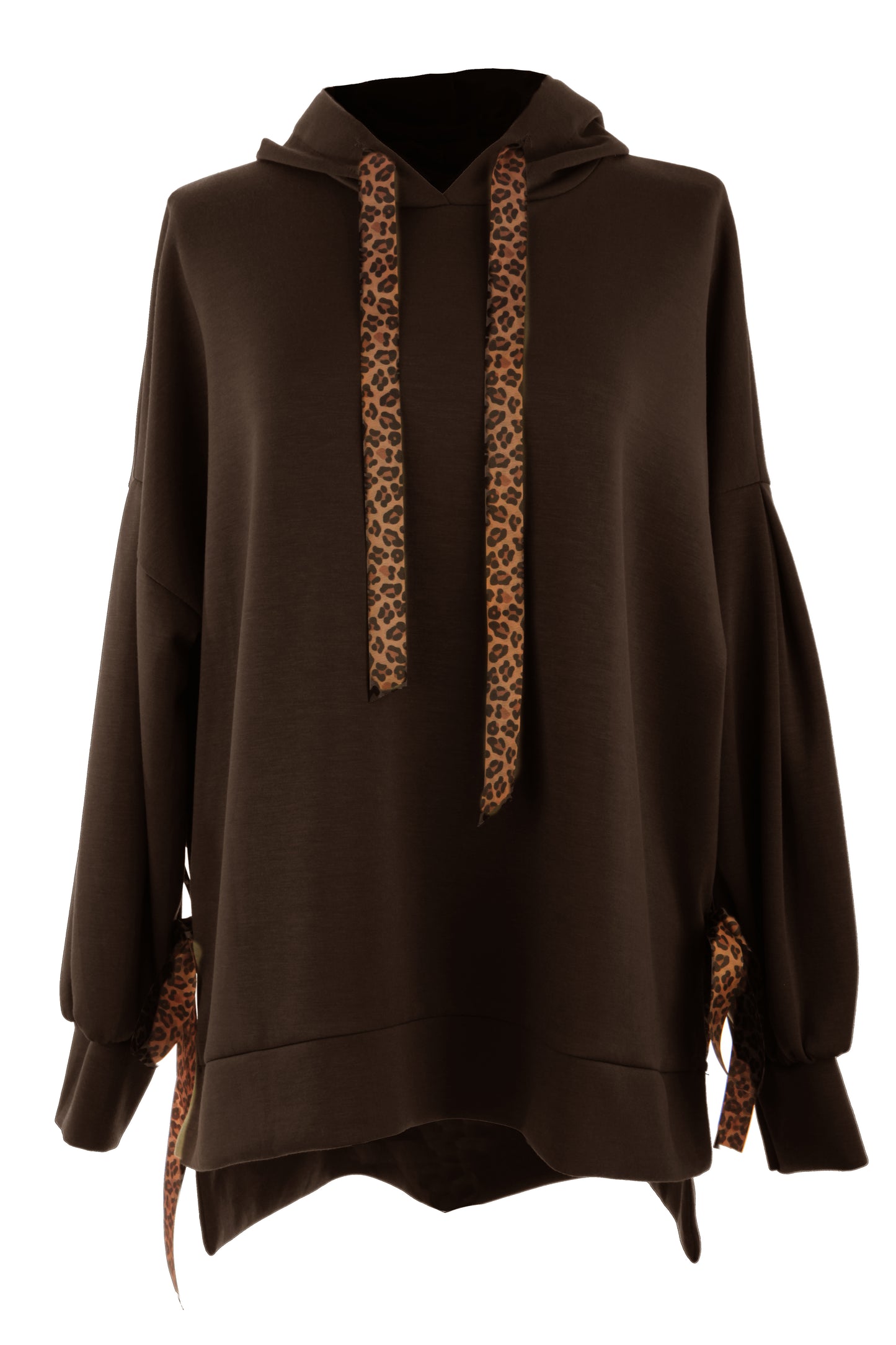 Leopard Print Tie Hoodie Sweatshirt