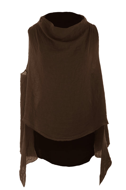 Sleeveless Cowl Neck Linen Top