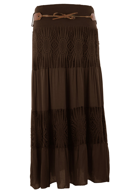 Crochet Tiered Belt Midi Skirt
