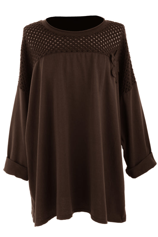 Flower Applique Crochet Jersey Top