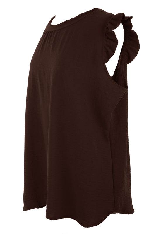 Sleeveless Frill Trim Necklace Top