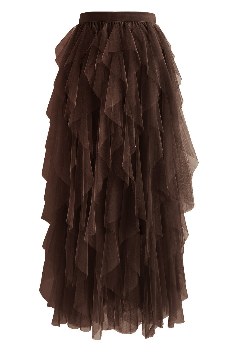 Ruffle Tulle Midi Skirt