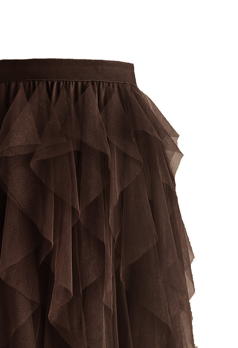 Ruffle Tulle Midi Skirt