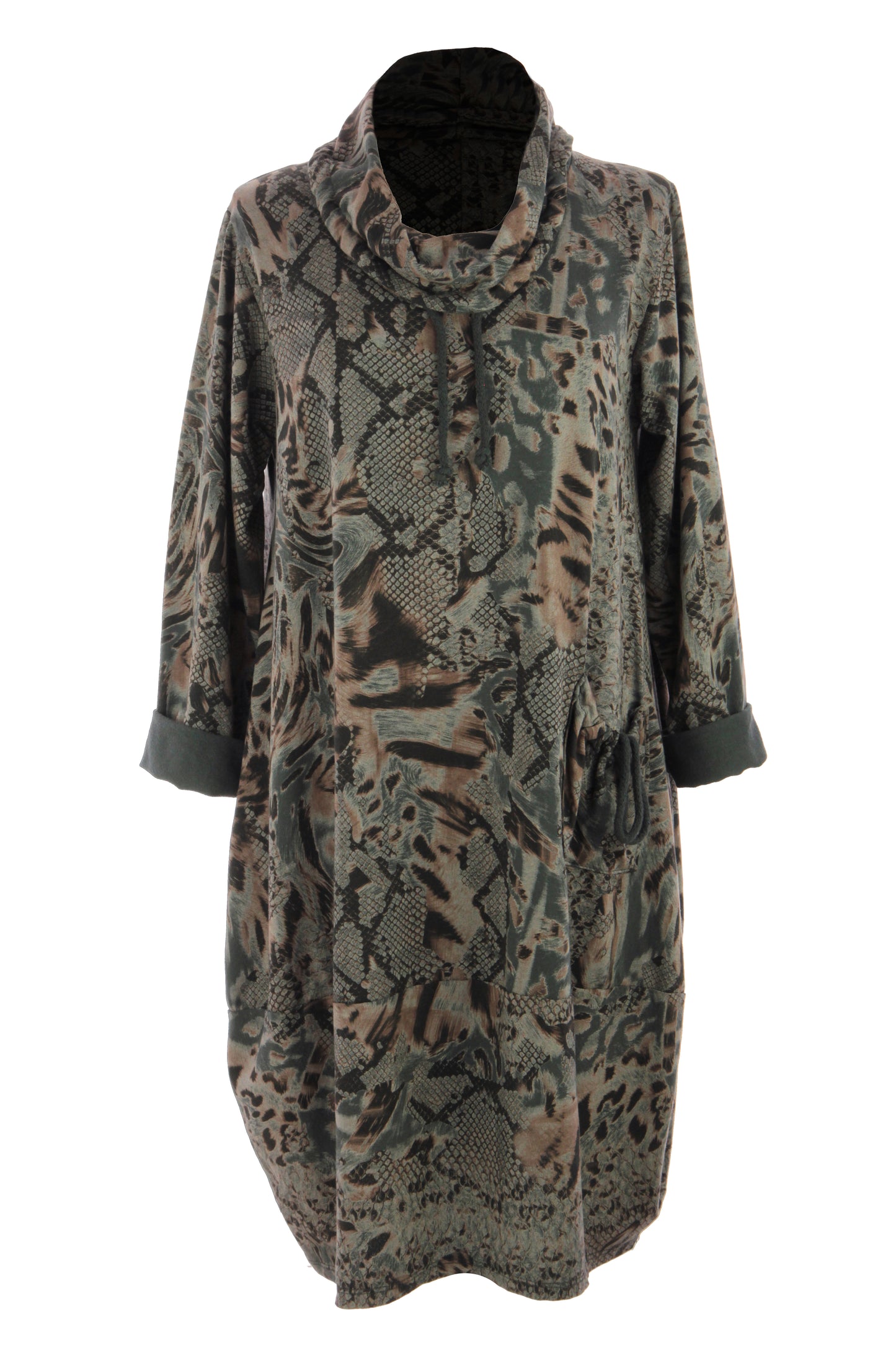 Abstract Leopard Print Cowl Neck Dress