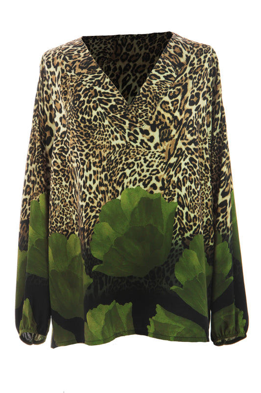Leopard Floral Print Blouse