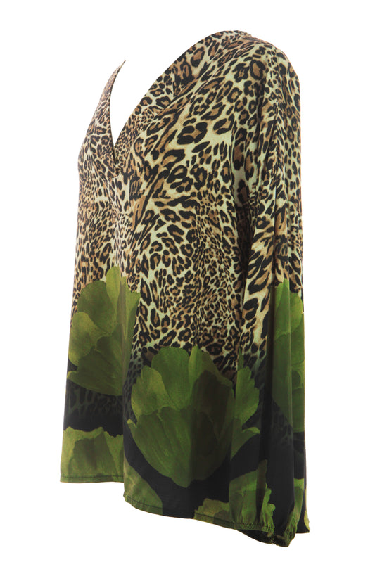 Leopard Floral Print Blouse