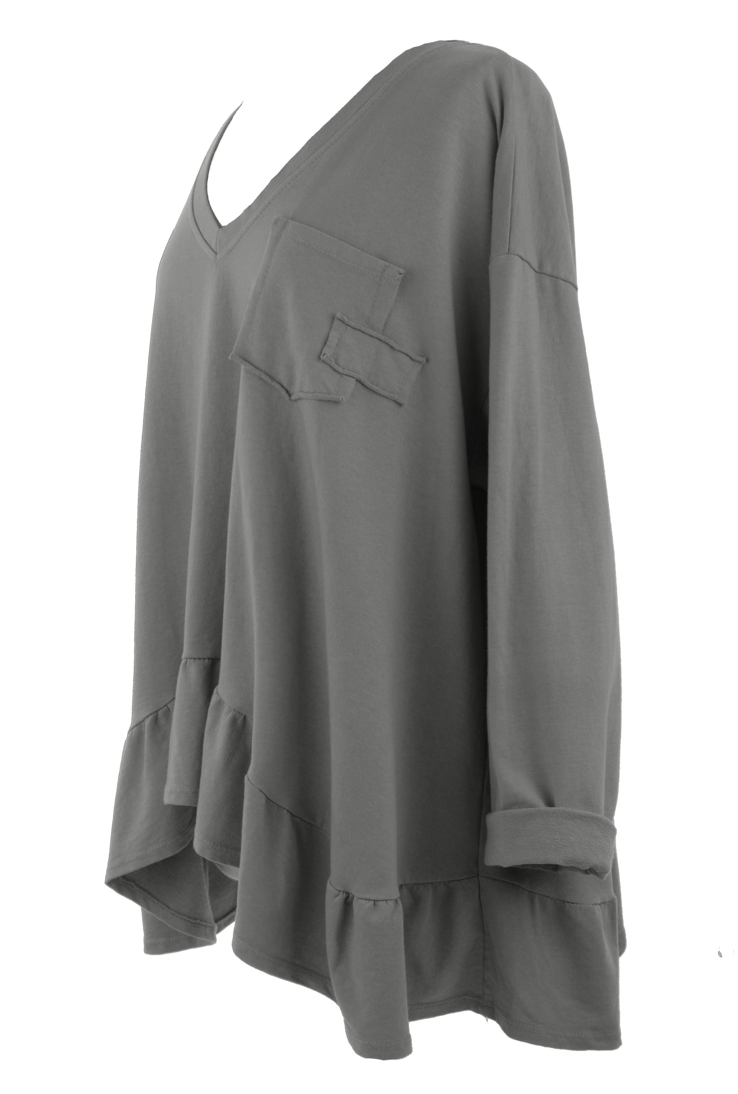 V Neck Frill Hem Jersey Top