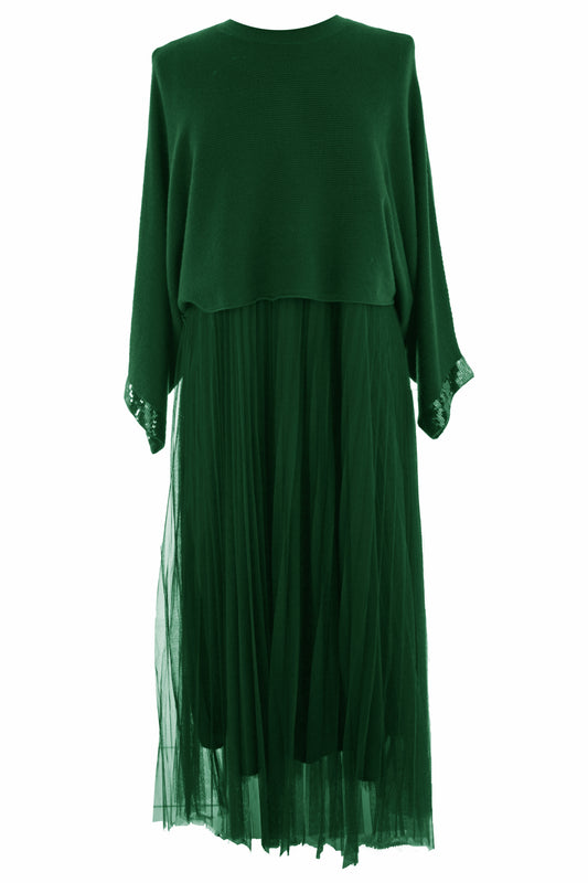 2 Piece Ribbed Top Mesh Dress