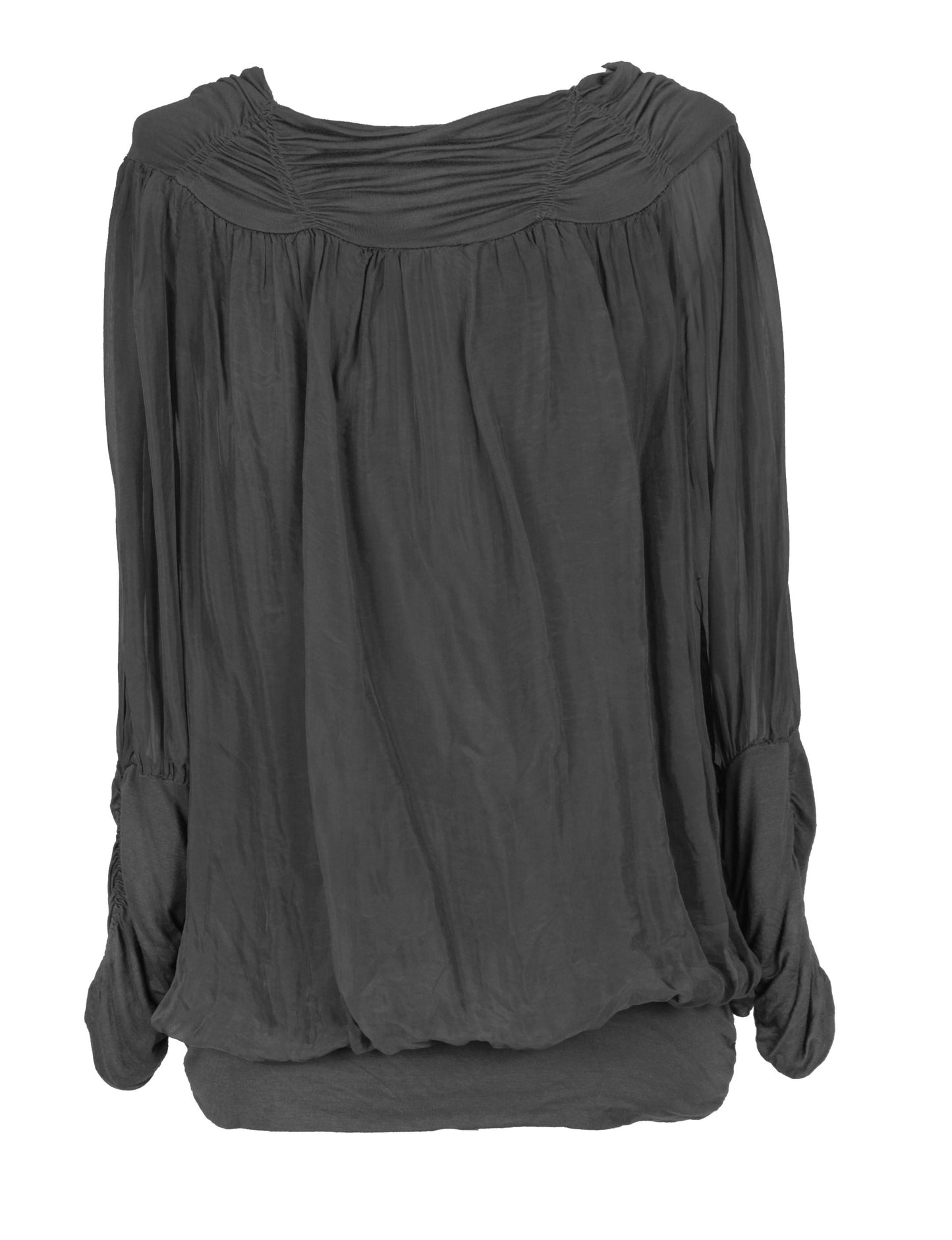 Ruched Neck Silk Blouse