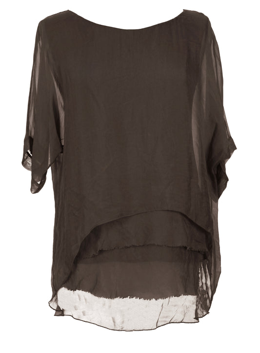 Frayed Hem Silk Top