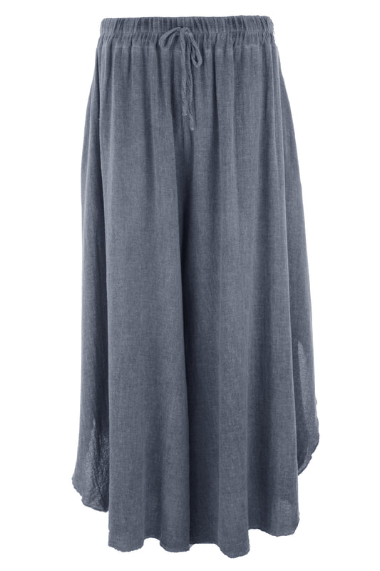 Side Slit Wide Leg Hopsack Linen Trouser