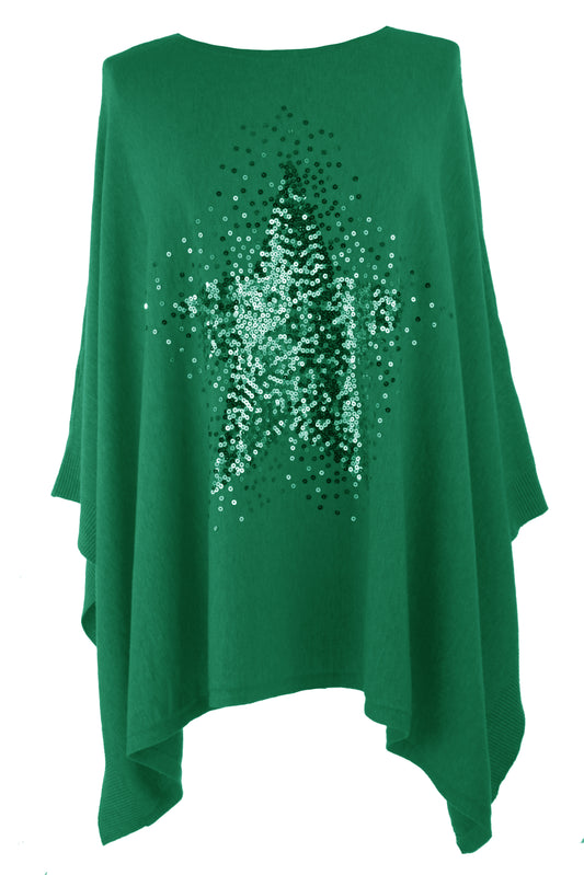 Sequin Star Knit Poncho