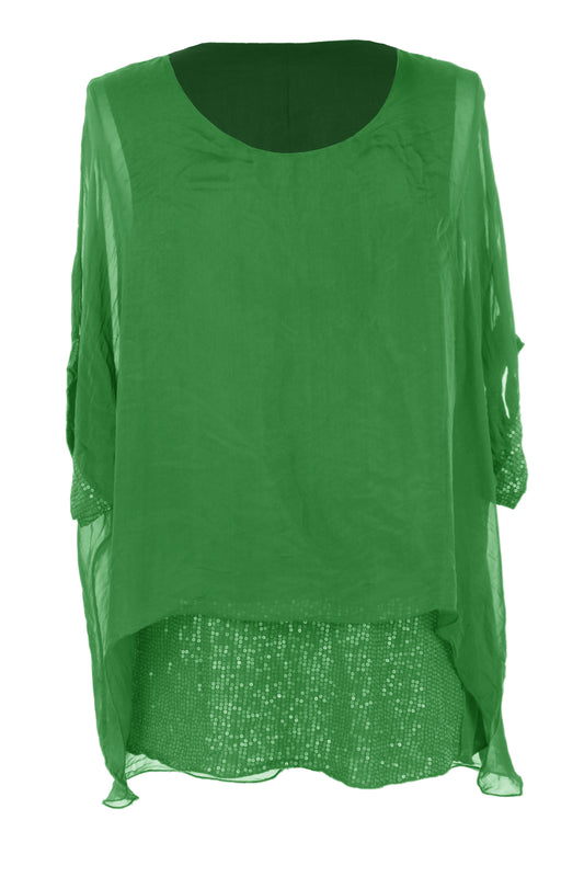 Sequin Hem Silk Top