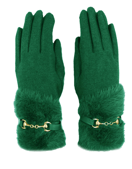 Faux Fur Buckle Detail Cashmere Gloves