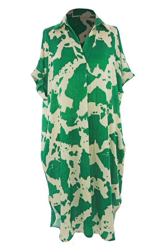 Batwing Collar Splash Print Midi