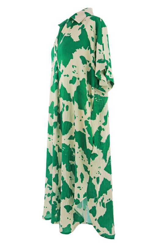 Batwing Collar Splash Print Midi