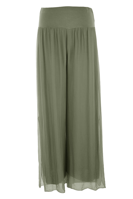 Side Slit Wide Leg Silk Trouser