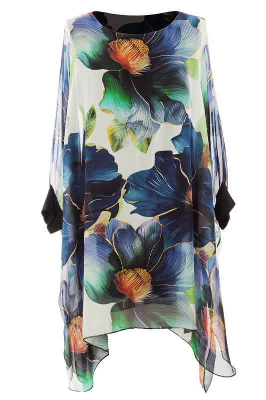 Floral Print Batwing Silk Blouse