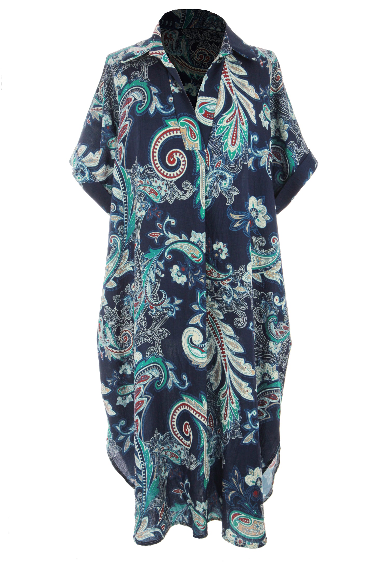 Batwing Collar Paisley Print Midi