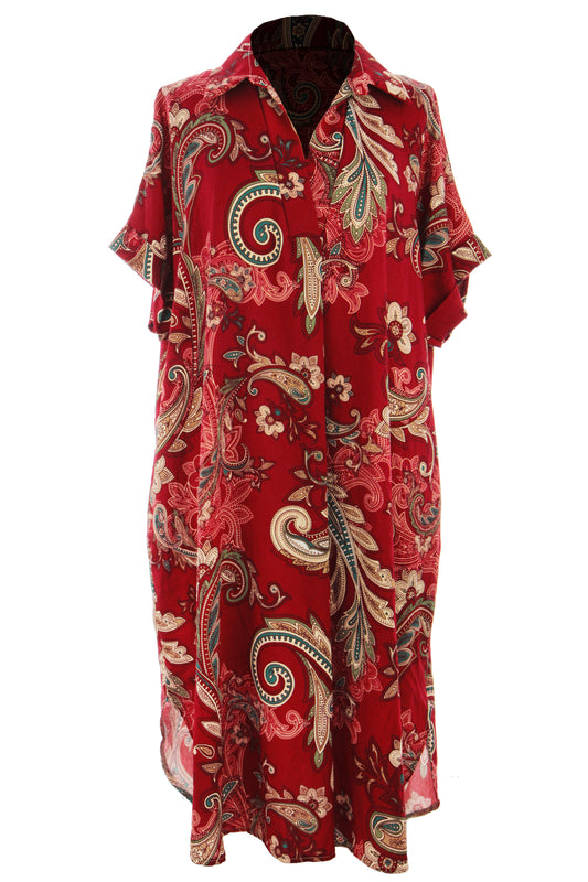 Batwing Collar Paisley Print Midi