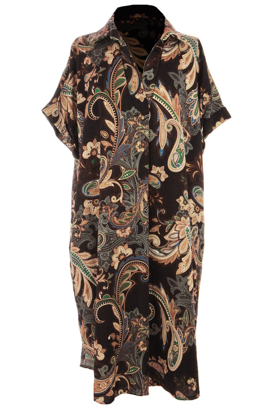 Batwing Collar Paisley Print Midi