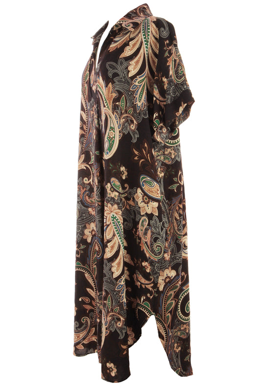 Batwing Collar Paisley Print Midi